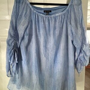 H by Halston Blue Striped Blouse